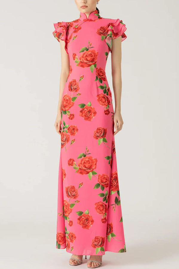 Janine - Floral Mandarin Dress