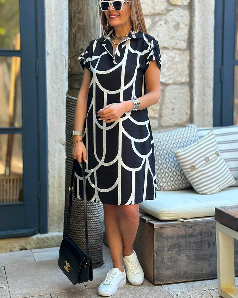 Ellanore - Geometric Print Polo Dress