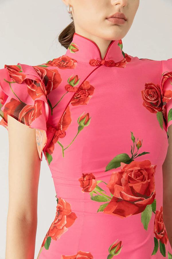 Janine - Floral Mandarin Dress