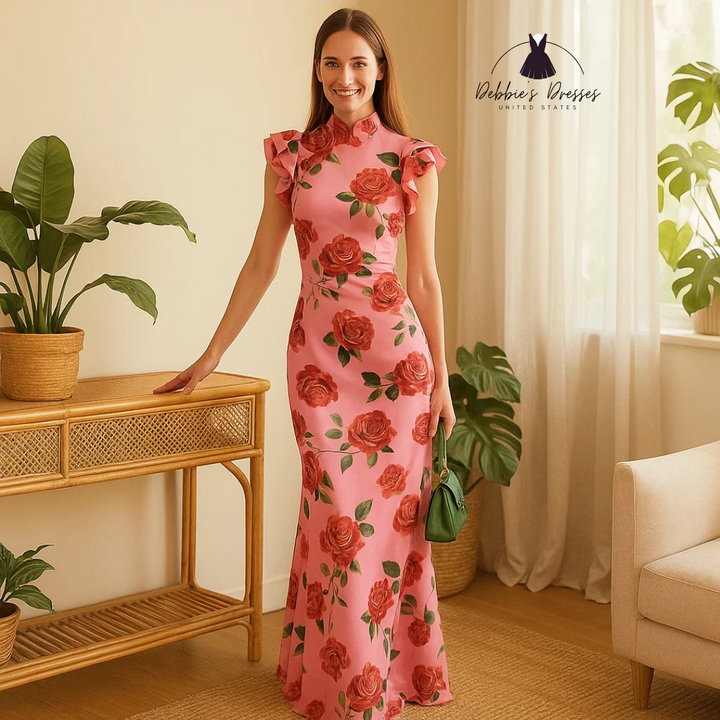 Janine - Floral Mandarin Dress