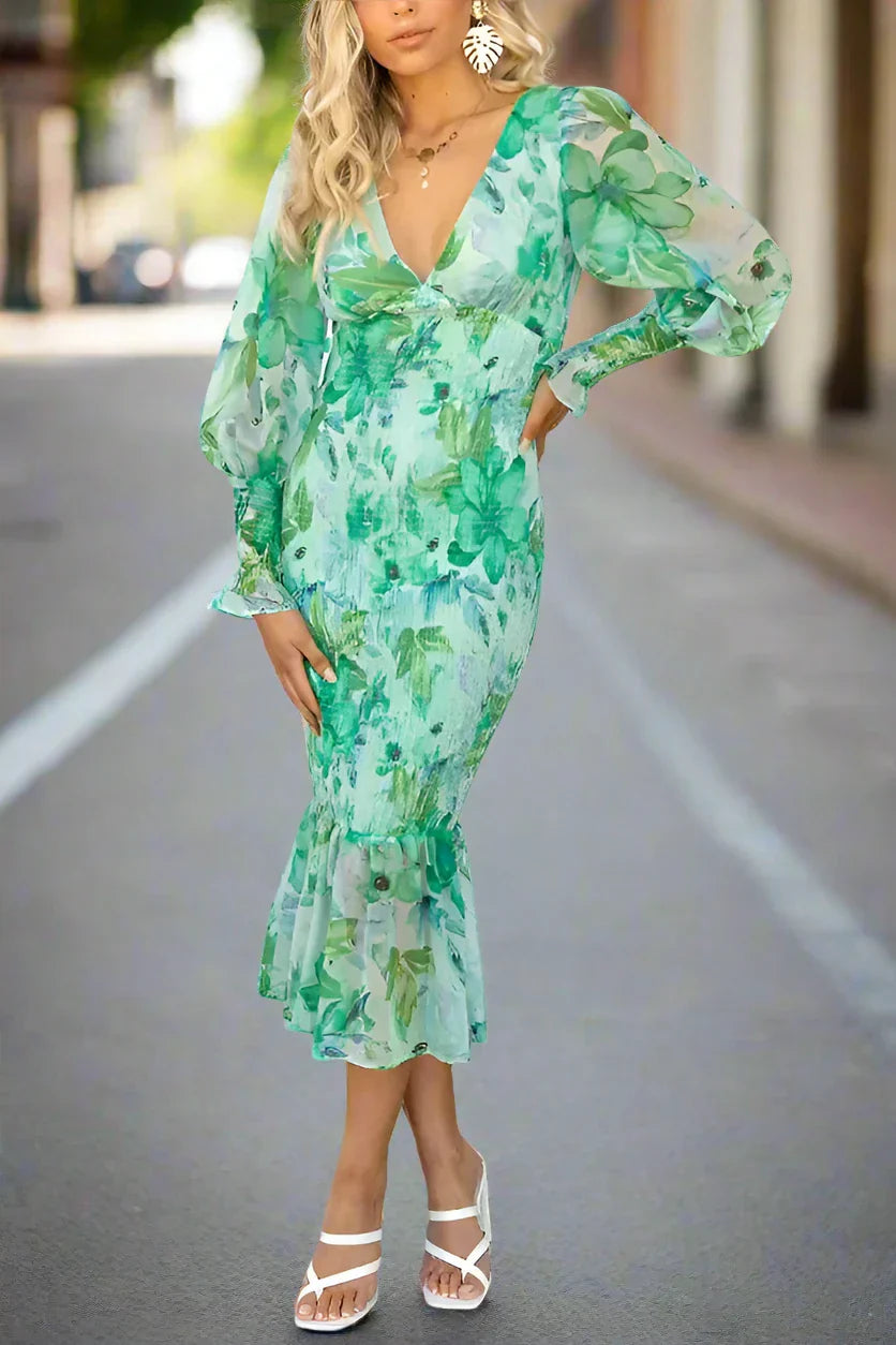 Ivonnie - Floral Ruffle Midi Dress