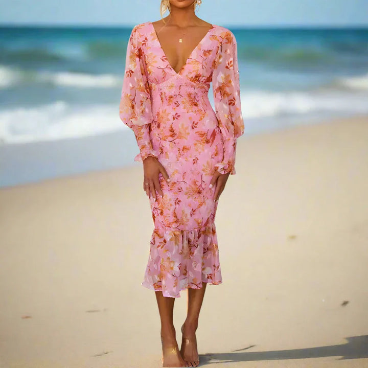 Ivonnie - Floral Ruffle Midi Dress