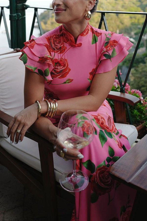 Janine - Floral Mandarin Dress