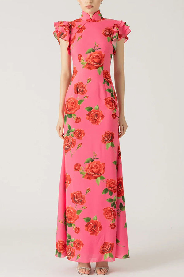 Janine - Floral Mandarin Dress