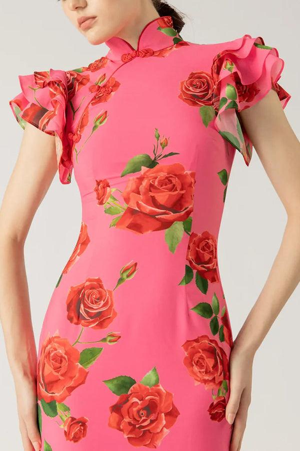Janine - Floral Mandarin Dress
