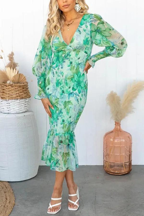 Ivonnie - Floral Ruffle Midi Dress