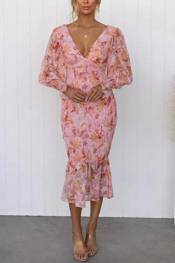 Ivonnie - Floral Ruffle Midi Dress