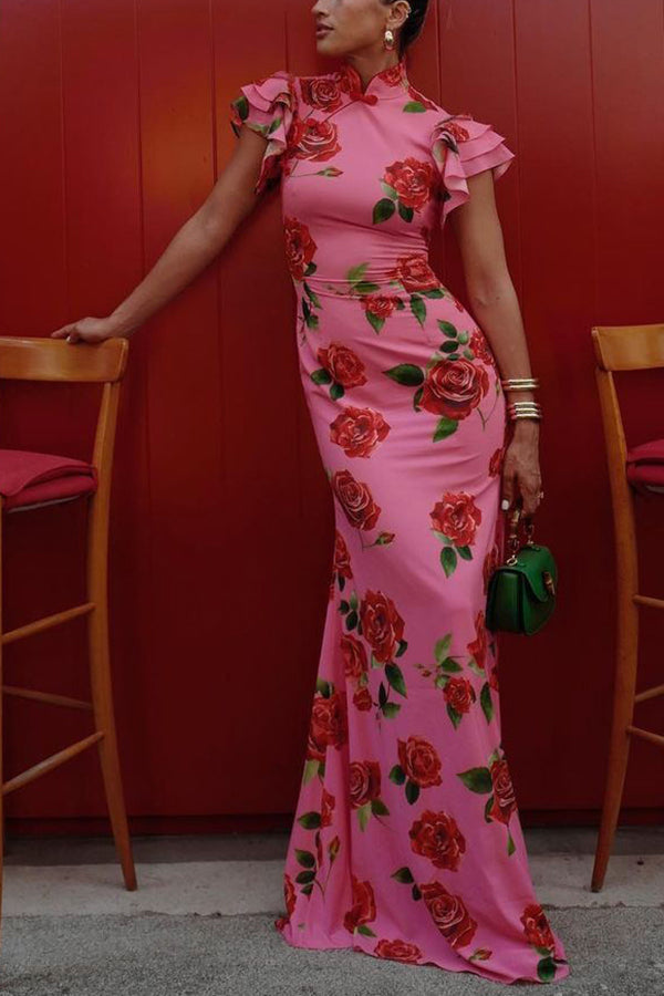 Janine - Floral Mandarin Dress