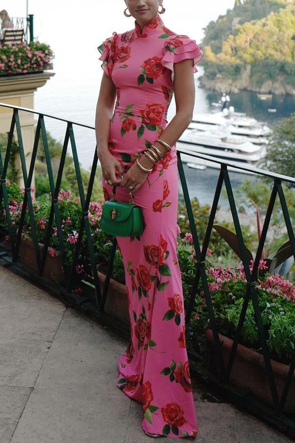 Janine - Floral Mandarin Dress