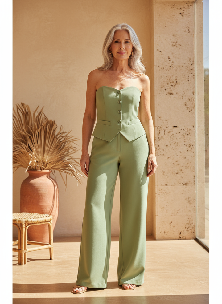 BRIA - Strapless Buttoned Two-Piece Set